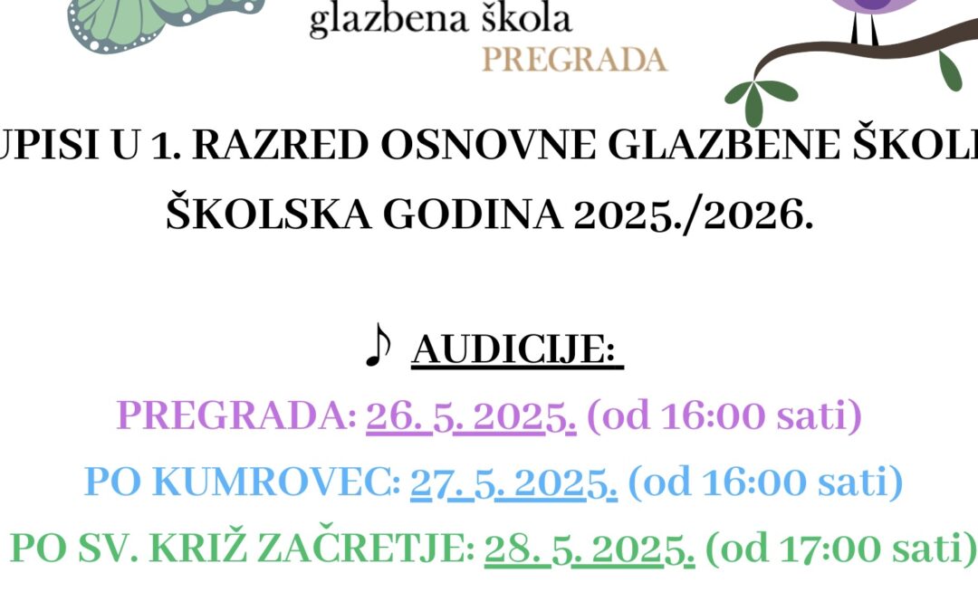 UPISI U 1. RAZRED OSNOVNE GLAZBENE ŠKOLE!
